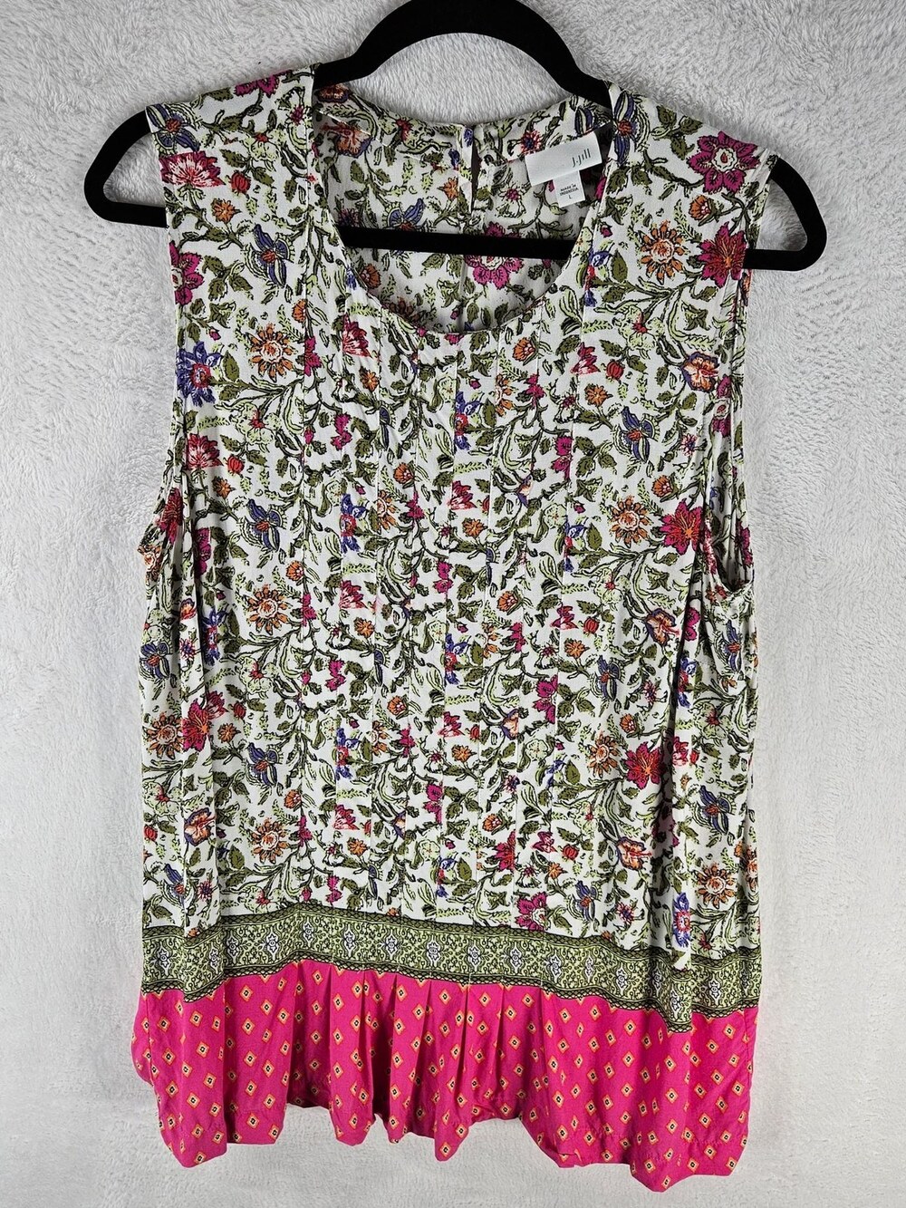 J.Jill Sleeveless Tank Floral Print White Pink Ruffle Women's Size Large